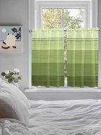 Gradient Green Wooden Board Window Valance Curtains, Retro Country Wood Grain Light Filtering Kitchen Valance with 3-inch Rod Pocket for Living Room Bathroom Bedroom,2 Panel,52x45In
