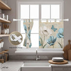 Spring Flowers Kitchen Curtains 24 Inch Length, Small Window Curtains Tab Top, Vintage Rustic Tulips Floral Butterfly Khaki Light Filtering Short Window Treatments Tier Drapes 27.5"x24" 2 Panel