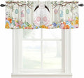Easter Curtain Valances for Windows, Kitchen Valance Window Treatment, Spring Farmhouse Watercolor Bunny Eggs Wood Grain Light Filtering Block Curtains for Bathroom/Bedroom/Living Room 60'' x 18''