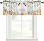 Easter Curtain Valances for Windows, Kitchen Valance Window Treatment, Spring Farmhouse Watercolor Bunny Eggs Wood Grain Light Filtering Block Curtains for Bathroom/Bedroom/Living Room 60'' x 18''