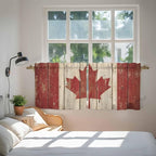 Canada Tier Curtains, Red Maple Leaf Flag Vintage Farmhouse Wooden Grain Light Filtering Kitchen Curtains, 2Pcs Rod Pocket Half Window Treatments Panels for Sink Cafe Cabinet Camper 27.5x36 Inches