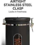 Veken Coffee Canister with Window,Airtight Stainless Steel Pantry Container,Home Kitchen Food Storage Organizers for Ground,Beans,Espresso,Rice,Tea,Sugar,Cereal, Decor,Bar Accessories,Gifts,22OZ,Black