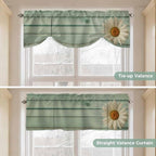Daisy Flower Tie Up Valance Curtains for Windows, Kitchen Curtains Window Shades, Modern Art Floral Farmhouse Teal Wooden Grain Light Filtering Roman Curtain Valances for Bedroom/Bathroom/Cafe 42"x12"