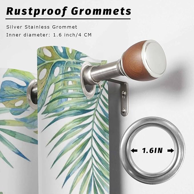 Leaves Outdoor Curtains for Patio Green Leaf Tropical Plants Farmhouse Pastoral Waterproof Outside Curtains with Grommet Top Weatherproof Curtain for Cabana Pergola Gazebo, 1 Panel, 54" W x 95" L