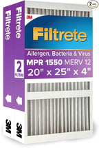Filtrete 20x25x4 Slim Fit (3.75" width) AC Furnace Air Filter, MPR 1550, MERV 12, Fits AprilAire & Carrier, CERTIFIED Asthma & Allergy Friendly, 2-Pack (Actual Size 19.50 x 24.50 x 3.75)