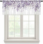 Eucalyptus Leaves Sheer Valance Curtains, Purple Leaves Idyllic Winds Farmhouses Light Filtering Kitchen Valances Rod Pocket Voile Curtain Window Treatment for Bedroom/Living Room/Basement 42Wx12L