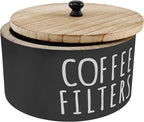 Coffee Filter Holder, Wooden Large Capacity Rustic Coffee Filter Storage Case Dispenser with Bamboo Lid, Round Organizer Basket Container Storage for Pod and Filter, Coffee Bar Accessories