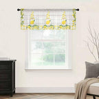 Lemon Dwarfs Sheer Valance Curtains, Gnome Green Leaf Wood Striped Yellow Plaid Light Filtering Kitchen Valances Rod Pocket Voile Curtain Window Treatment for Bedroom/Living Room/Basement 42Wx18L
