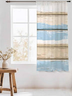 Sheer Curtains 72 Inches Long, Vintage Geometric Blue Semi Sheer Curtains Light Filtering Window Treatment, Abstract Country Shabby Wood Grain Privacy Voile Drapes for Living Room Bedroom 52x72 Inch