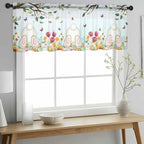 Easter Sheer Valances for Windows 42"x12", Light Filtering Kitchen Curtains Valance, Spring Watercolor Eggs Country Tulip Flower Plant Rod Pocket Chiffon Curtains for Living Room Bedroom Cafe