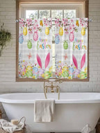 Happy Easter Tier Curtains 45 Inches Long, Spring Watercolor Bunny Eggs Flower Grey Plaid Window Treatment Curtain Drapes, Window Half Privacy Curtains for Bedroom Bathroom, 42"x45", 2 Panels