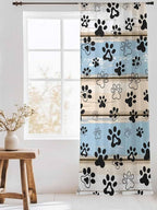 Sheer Curtains 96 Inches Long, Blue Beige Paw Print Semi Sheer Curtains Light Filtering Window Treatment, Vintage Farmhouse Rustic Wooden Grain Privacy Voile Drapes for Living Room Bedroom 52x96 Inch