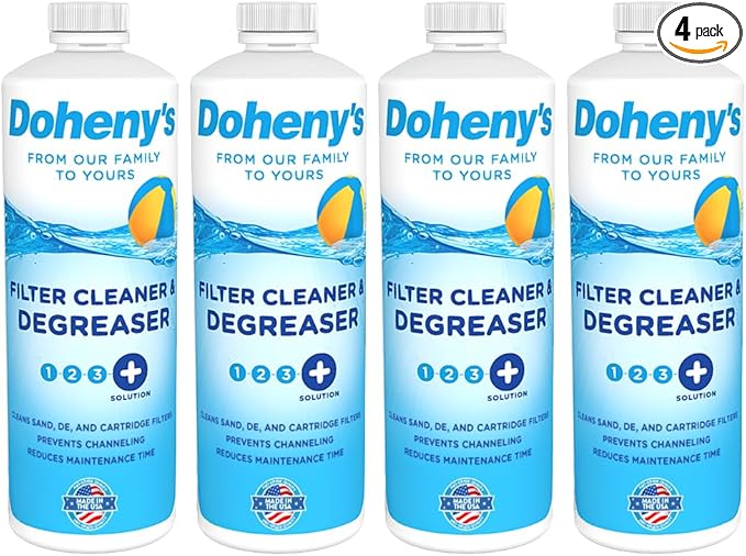 Doheny's Pool Filter Cleaner Degreaser | 100% Professional-Grade | Prevents Sand Bed Channeling & Cleanses Your Filter | Ideal For Cleaning Sand, D.E. & Cartridge Filters | Set Of (4) - 1 QT Bottles