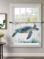 Sheer Curtains 54 Inch Length, Sea Turtle Teal Blue Semi Sheer Curtains Light Filtering Window Treatment, Summer Coastal Ocean Wood Grain Privacy Voile Drapes for Living Room Bedroom 52x54 Inch