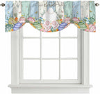 Easter Tie Up Valance Curtains for Windows, Kitchen Curtains Window Shades, Spring Rabbit Ears Foot Flowers Eggs Green Wooden Light Filtering Roman Curtain Valances for Bedroom/Bathroom/Cafe 42"x12"