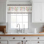 Blue Pink Floral Sheer Valance Curtains, Spring Summer Botanical Linen Black Plaid Light Filtering Kitchen Valances Rod Pocket Voile Curtain Window Treatment for Bedroom/Living Room/Basement 42Wx12L