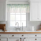 Green Leaf Sheer Valance Curtains, Eucalyptus Leaves Vintage Linen Texture Spring Plant Light Filtering Kitchen Valances Rod Pocket Voile Curtain Treatment for Bedroom/Living Room/Basement 42Wx12L