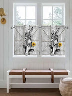 Grey Farmhouse Half Window Curtains 24 Inches Long, Vintage Sunflowers Animals Printed Window Treatment Curtain Drapes, Short Curtains Tiers for Kitchen Over Sink, 27.5"x24", 2 Panels