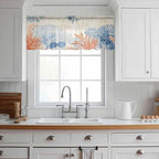 Ocean Corals Sheer Valance Curtains, Summer Beach Coral Sea Stars Retro Texture Light Filtering Kitchen Valances Rod Pocket Voile Curtain Window Treatment for Bedroom/Living Room/Basement 42Wx12L