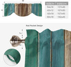 Teal Blue Brown Tie Up Valance Curtains for Windows, Kitchen Curtains Window Shades, Farmhouse Retro Wooden Grain Stripes Light Filtering Roman Curtain Valances for Bedroom/Bathroom/Cafe 54"x18"