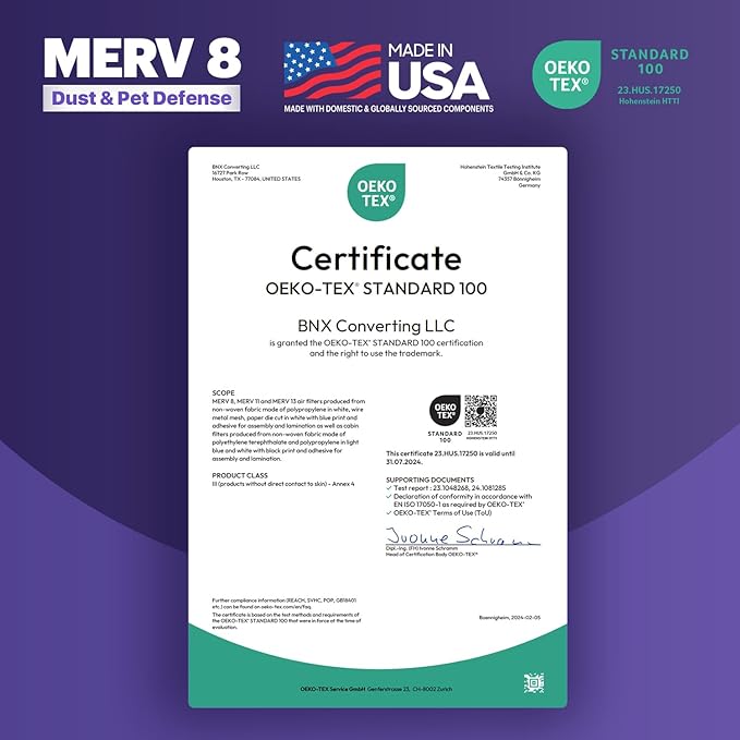 BNX TruFilter 16x24x1 Air Filter MERV 8 (12-Pack) - MADE IN USA – Dust & Pet Defense Pleated Air Conditioner HVAC AC Furnace Filters for Dust, Pet, Mold, Pollen MPR 600 – 700 & FPR 5