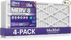 BNX TruFilter 14x30x1 Air Filter MERV 8 (4-Pack) - MADE IN USA – Dust & Pet Defense Electrostatic Pleated Air Conditioner HVAC AC Furnace Filters for Dust, Pet, Mold, Pollen MPR 600 – 700 & FPR 5