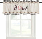 Spring Flowers Curtain Valances for Windows, Kitchen Valance Window Treatment, Vintage Watercolor Black Plaid on Linen Light Filtering Block Curtains for Bathroom/Bedroom/Living Room 42'' x 12''