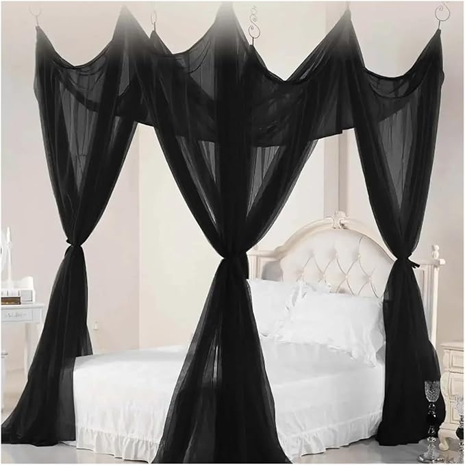 Canopy Bed Curtains Black/White/Beige Elegant Lace Canopy Curtain for Double King Size Bed(Beige)