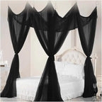 Canopy Bed Curtains Black/White/Beige Elegant Lace Canopy Curtain for Double King Size Bed(Black)