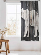 Sheer Curtains 72 Inches Long, White Brown Bear Semi Sheer Curtains Light Filtering Window Treatment, Farmhouse Country Vintage Wood Grain Privacy Voile Drapes for Living Room Bedroom 52x72 Inch