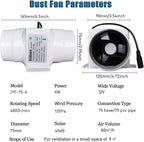 Inline Duct Fans 3 Inch 12V Extractor Fan 6W 47Cfm Plastic Variable Vent Blower Workshop Dust Fume Air Extractor Fan for Carbon Filter (Color : NO Adjustable Speed, Size : 6w)