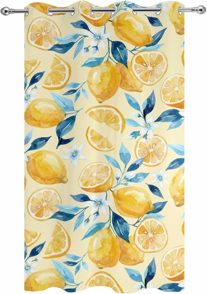 Lemon Outdoor Curtains for Patio Lemon Leaves Summer Plants Begin Waterproof Outside Curtains with Grommet Top Weatherproof Curtain for Cabana Pergola Gazebo, 1 Panel, 54" W x 95" L