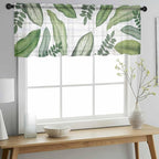 Summer Palm Leaf Sheer Valance Curtains, Green Tropical Plants Nature Leaves Wood Grain Light Filtering Kitchen Valances Rod Pocket Voile Curtain Treatment for Bedroom/Living Room/Basement 54Wx18L