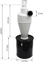 TECHTONGDA Cyclone Dust Separator 3.94inch Outlet for Vacuum Dust Collector Extractor Filter Woodworking with 13.2 Gallon Collection Drum