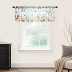 Easter Sheer Valances for Windows 42"x12", Light Filtering Kitchen Curtains Valance, Spring Watercolor Bunny Eggs Tulip Flower Plant Rod Pocket Chiffon Curtains for Living Room Bedroom Cafe