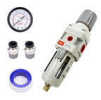 RIH 3/8"NPT Air Filter Pressure Regulator Combo Piggyback, 5 Micron Brass Element, Poly Bowl, Semi-Auto Drain, Metal Bracket, 0-150 psi Gauge Air Tool Compressor Filter with Gauge (3/8"NPT)