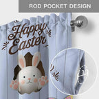 Blue Easter Curtain Valances for Windows, Kitchen Valance Window Treatment, Spring Cartoon Bunny Colorful Eggs Wood Grain Light Filtering Block Curtains for Bathroom/Bedroom/Living Room 54'' x 18''