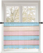 Sheer Curtains 54 Inch Length, Pink Blue Wood Grain Semi Sheer Curtains Light Filtering Window Treatment, Farmhouse Country Shabby Striped Privacy Voile Drapes for Living Room Bedroom 52x54 Inch
