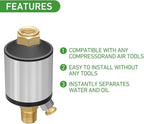 Watflow Air Compressor Water Separator Filter for Air Line, 1/4" NPT Inlet and Outlet, 150 psi, Protect Tool for Pneumatic