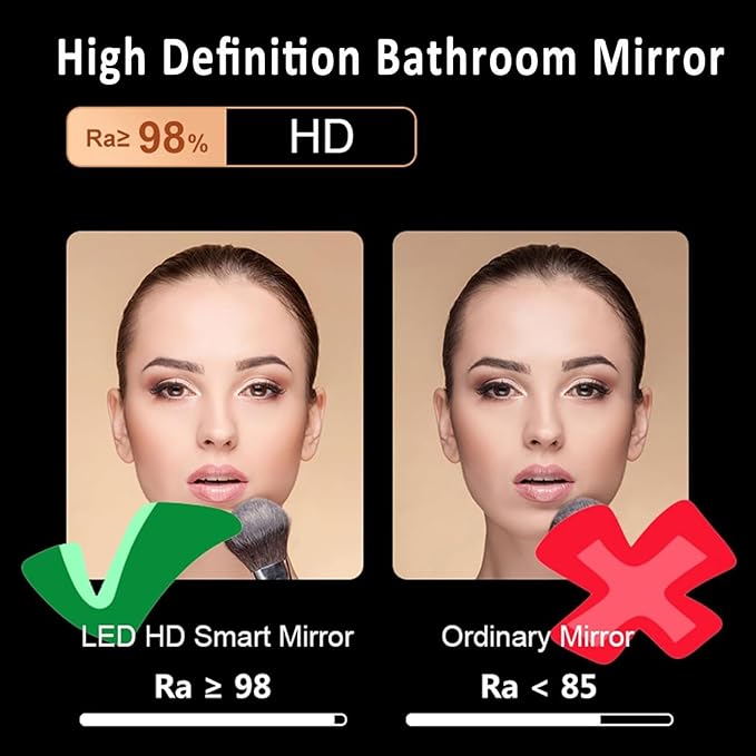 Inner Sand Smart Illuminated LED Bathroom Mirror, Wall Mounted Multifunction Bathroom Vanity Mirror with Dimmable Brightness | Sensor Touch | Demister Pad | Time Temperature(Time+Defog+Dimmable,60x80c