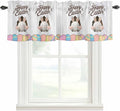Grey Easter Curtain Valances for Windows, Kitchen Valance Window Treatment, Spring Cartoon Bunny Colorful Eggs Wood Grain Light Filtering Block Curtains for Bathroom/Bedroom/Living Room 54'' x 18''