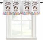Grey Easter Curtain Valances for Windows, Kitchen Valance Window Treatment, Spring Cartoon Bunny Colorful Eggs Wood Grain Light Filtering Block Curtains for Bathroom/Bedroom/Living Room 60'' x 18''