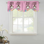 Pink Easter Tie Up Valance Curtains for Windows,Kitchen Curtains Window Shades,Easter Bunny Eggs Spring Cartoon Farmhouse Wood Grain Light Filtering Curtain Valances for Bedroom/Bathroom/Cafe 42"x12"