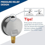 SENCTRL 0-100 Psi Glycerin Liquid Filled Low Pressure Gauge, 2.5" Dial Size, 1/4" NPT Lower Mount, Stainless Steel Case, for Water Pump, Pneumatic Air, Well, RV Hose, Tank, Gas Pressure Test