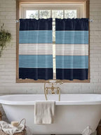 Vintage Country Woodcuts Window Valance Curtains, Blue Gradient Striped Light Filtering Kitchen Valance with 3-inch Rod Pocket for Living Room Bathroom Bedroom,2 Panel,52x54In