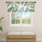 Summer Palm Leaf Sheer Valance Curtains, Green Tropical Plants Nature Leaves Wood Grain Light Filtering Kitchen Valances Rod Pocket Voile Curtain Treatment for Bedroom/Living Room/Basement 54Wx18L