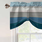 Blue Ombre Wooden Tie Up Valance Curtains for Windows, Kitchen Curtains Window Shades, Farmhouse Retro Wood Gradient Light Filtering Roman Curtain Valances for Bedroom/Bathroom/Cafe 60"x18"