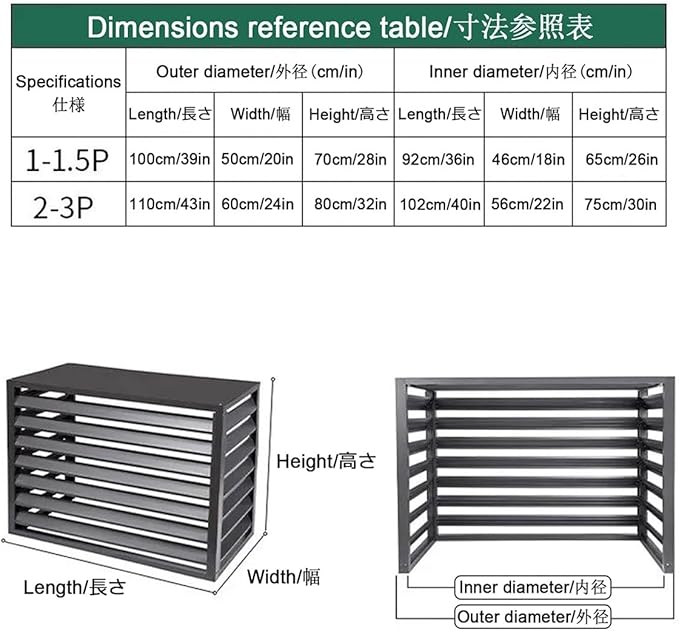 Aluminum Air Conditioner Fence Set of 2, Louvered Outdoor AC Unit Cover, Decorative Privacy Screen, Weatherproof and Anti-Theft (Brown 110x60x80cm/43x24x32in)