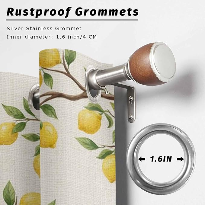 Summer Outdoor Curtains for Patio Lemon Gnome Leaf Linen Texture Waterproof Outside Curtains with Grommet Top Weatherproof Curtain for Cabana Pergola Gazebo, 2 Pack, 54" W x 95" L