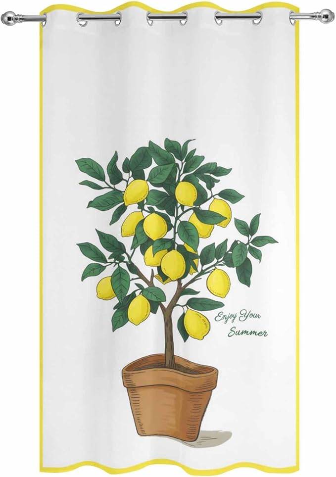 Lemons Outdoor Curtains for Patio Summer Fruit Lemon Tree Waterproof Outside Curtains with Grommet Top Weatherproof Curtain for Cabana Pergola Gazebo, 1 Panel, 54" W x 84" L
